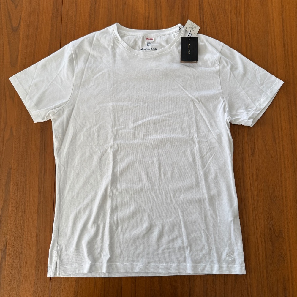 Massimo Dutti Short Sleeve White Tshirt - 100% Cotton - Size Medium